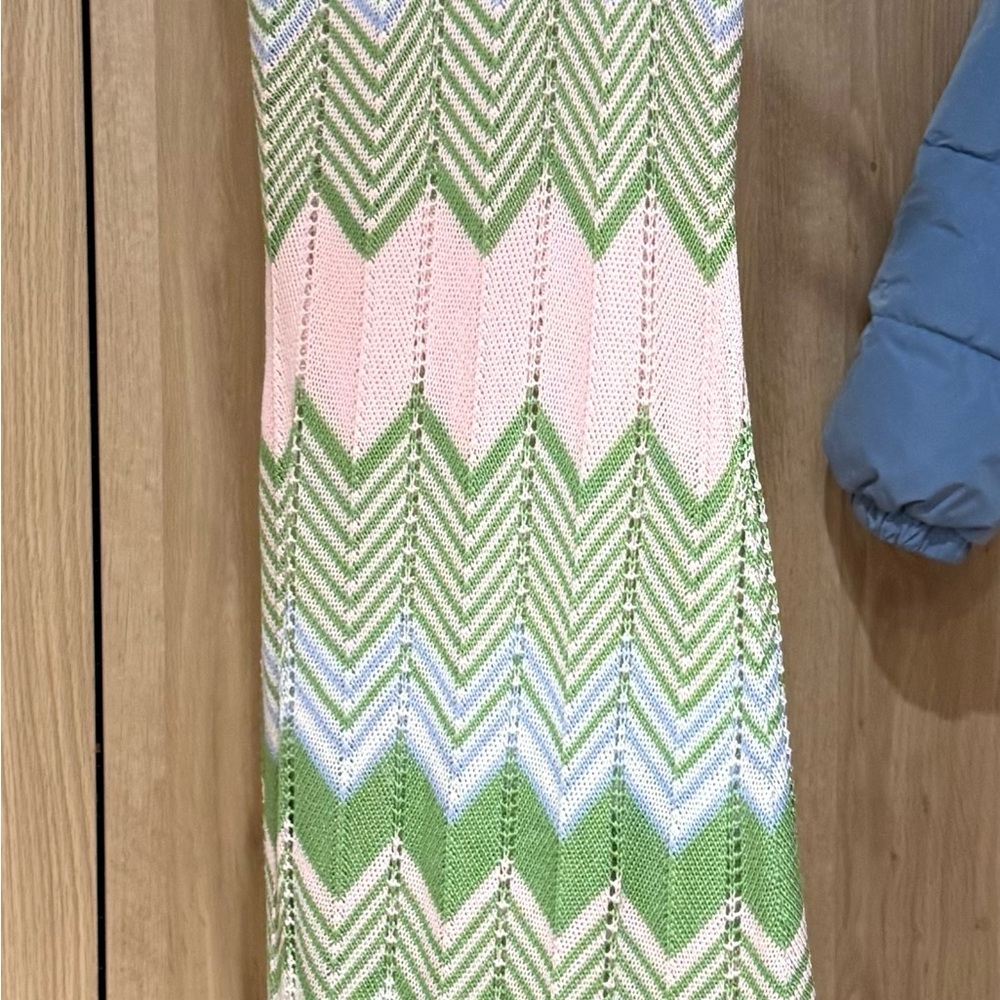 Green & Pink Chevron Knit Maxi dress good for cover up also